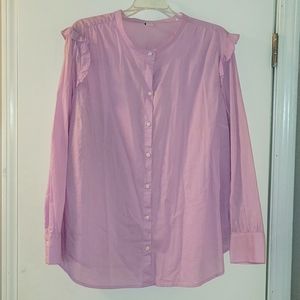 Old Navy Ruffle Yoke Button Front Long Sleeve Blouse, XXL, Lilac